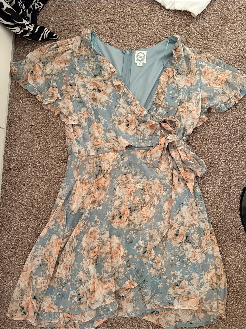 Blue Rain Blue Floral Tie-Waist Wrap Mini Dress